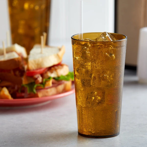 GET Enterprises GET 6616-1-A 16 Oz. Amber Customizable SAN Plastic Pebbled Tumbler - 72/Case 3 GET Enterprises GET 6616-1-A 16 Oz. Amber Customizable SAN Plastic Pebbled Tumbler - 72/Case