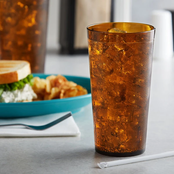 GET Enterprises GET 6632-1-A 32 Oz. Amber Customizable SAN Plastic Tall Pebbled Tumbler - 48/Case 3 GET Enterprises GET 6632-1-A 32 Oz. Amber Customizable SAN Plastic Tall Pebbled Tumbler - 48/Case
