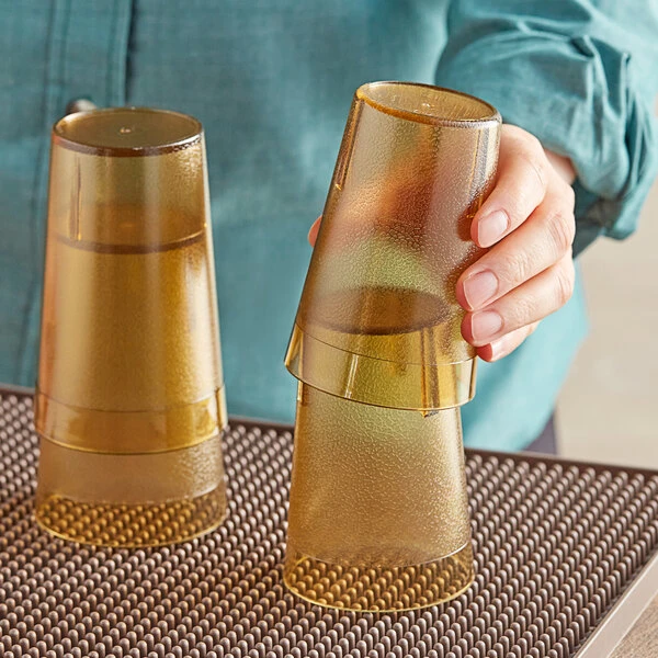 Choice 8 Oz. Amber SAN Plastic Pebbled Tumbler - 12/Pack 5 Choice 8 Oz. Amber SAN Plastic Pebbled Tumbler - 12/Pack - Image 3