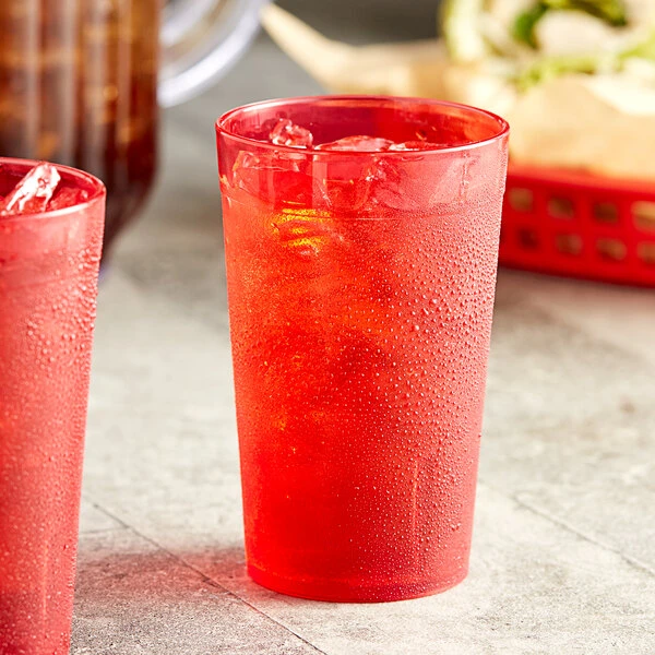 Choice 9 Oz. Red SAN Plastic Pebbled Tumbler - 12/Pack 3 Choice 9 Oz. Red SAN Plastic Pebbled Tumbler - 12/Pack