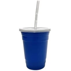 GET Enterprises GET To-Go 16 Oz. Blue Plastic Reusable Tumbler, Lid, And Straw Set - 24/Case