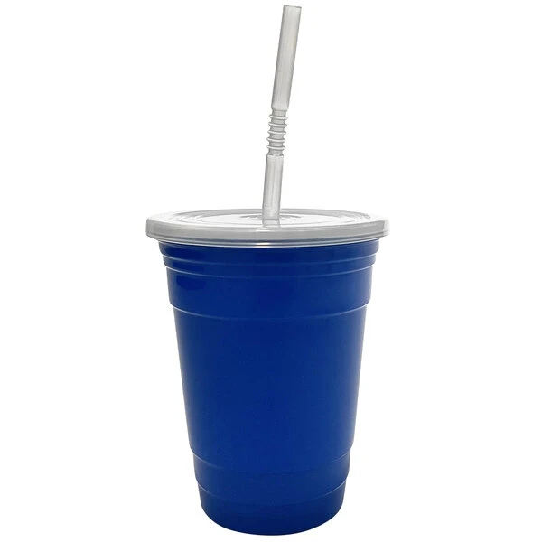 GET Enterprises GET To-Go 16 Oz. Blue Plastic Reusable Tumbler, Lid, And Straw Set - 24/Case 3 GET Enterprises GET To-Go 16 Oz. Blue Plastic Reusable Tumbler, Lid, And Straw Set - 24/Case