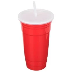 Alternative view of GET Enterprises GET SC-32-SET-R To-Go 32 Oz. Red Customizable Plastic Reusable Tumbler, Lid, And Straw Set - 24/Case