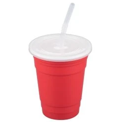 Alternative view of GET Enterprises GET SC-16-SET-R To-Go 16 Oz. Red Customizable Plastic Reusable Tumbler, Lid, And Straw Set - 24/Case